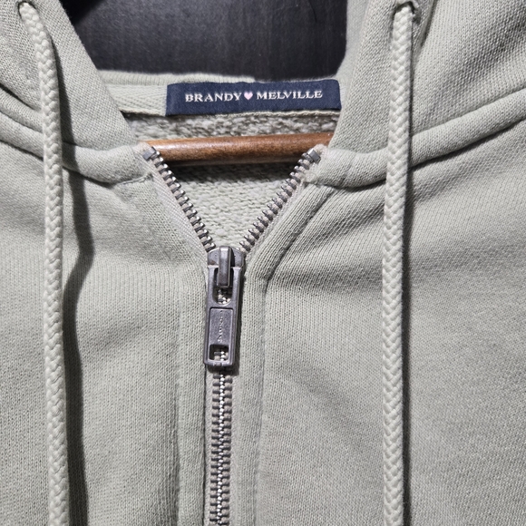 Brandy Melville Light Sage Green Zipper Hoodie One Size - Picture 3 of 6